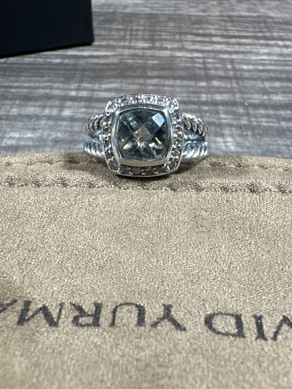 Authentic David Yurman Petite Albion Ring Prasiolite & Diamonds Size 6